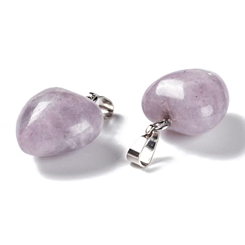 10Pcs Heart Stone Charm Pendants Natural Lepidolite Gemstone Pendants with Platinum Brass Loops for DIY Necklace Keychains Earring Crafts Supplies - color: Lepidolite