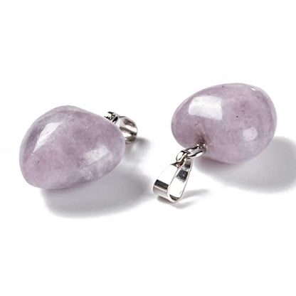 10Pcs Heart Stone Charm Pendants Natural Lepidolite Gemstone Pendants with Platinum Brass Loops for DIY Necklace Keychains Earring Crafts Supplies - color: Lepidolite