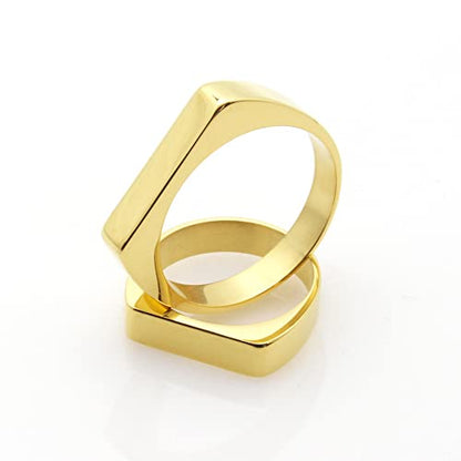 Fuqimanman2020 Classical 316L Stainless Steel Square Signet Band Ring Plain Gold Plated Geometric Stacking for Women Men Couple Minimalist Wedding Engagement Statement Jewelry - color: 8