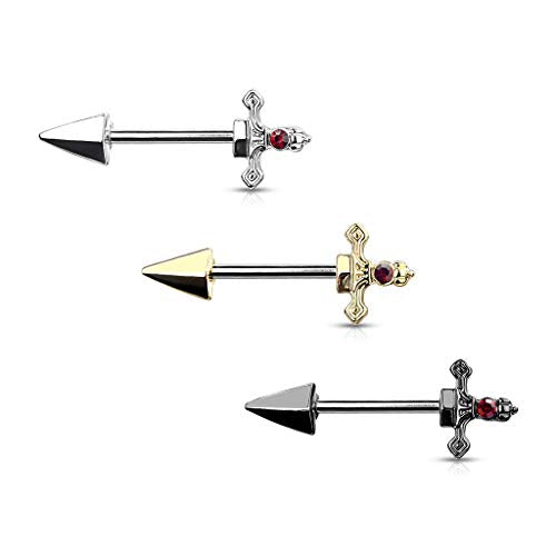 Pierced Owl - 14GA 316L Stainless Steel Red Gem Set Dagger Nipple Barbells, Sold as A Pair - style: Silver Tone