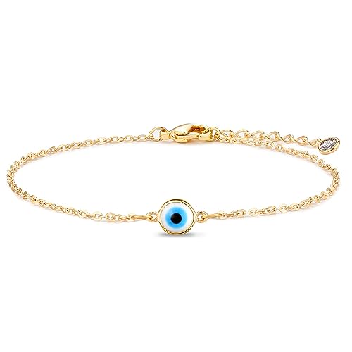 Fesciory Evil Eye Bracelet for Women, Gold Plated Adjustable Chain Jewelry | Blue Evil Eye Charm Bracelet, Lucky Amulet Symbolism, Dainty Adjustable Chain, Daily wear, Jewelry gifts - color: Gold-6