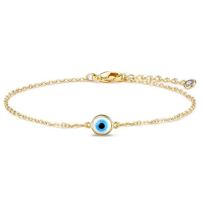 Fesciory Evil Eye Bracelet for Women, Gold Plated Adjustable Chain Jewelry | Blue Evil Eye Charm Bracelet, Lucky Amulet Symbolism, Dainty Adjustable Chain, Daily wear, Jewelry gifts - color: Gold-6
