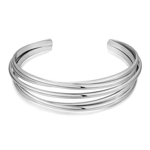 WOWORAMA Chunky Cuff Bracelets for Women Multi-layer Cross Wire Open Bangle Bracelet Adjustable Chunky Wide Open Wrist Arm Cuffs Wrap Bracelet Gold/White Gold - color: White-Gold Five-Layer Cuff
