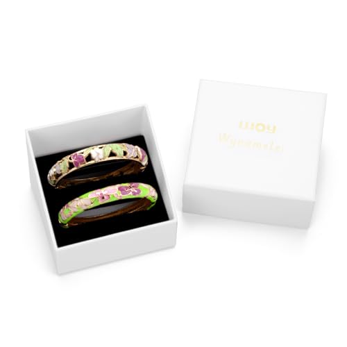 UJOY Cloisonne Bracelet Lotus Flower Plated Cuff Bangle Enameled Jewelry Bracelets Gift for Women Pack in Case 88B16 - color: 2 Pcs Set-White and Green