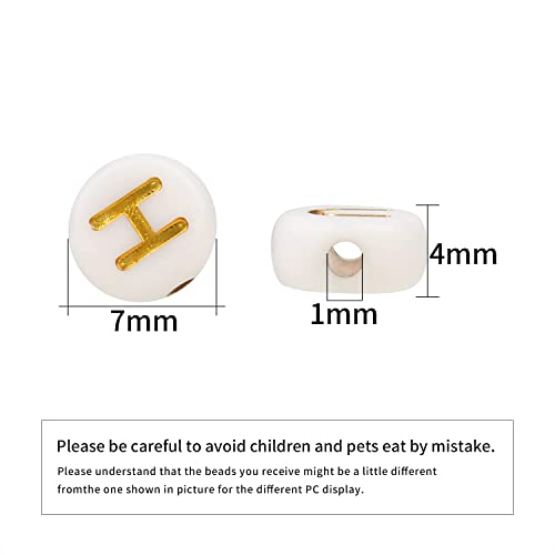Acrylic Letter Beads Alphabet Gold Letter White Cube Beads for Friendship Bracelets and Gifts Souvenir Jewelry Making(7 * 4mm Round,1000pcs) - color: Gold White(Round)