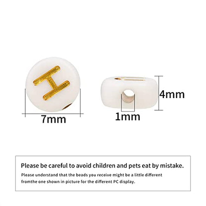 Acrylic Letter Beads Alphabet Gold Letter White Cube Beads for Friendship Bracelets and Gifts Souvenir Jewelry Making(7 * 4mm Round,1000pcs) - color: Gold White(Round)