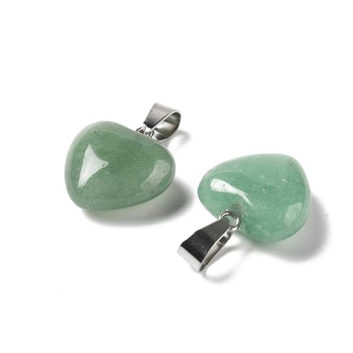 10Pcs Heart Stone Charm Pendants Natural Green Aventurine Gemstone Pendants with Platinum Brass Loops for DIY Necklace Keychains Earring Crafts Supplies - color: Green Aventurine