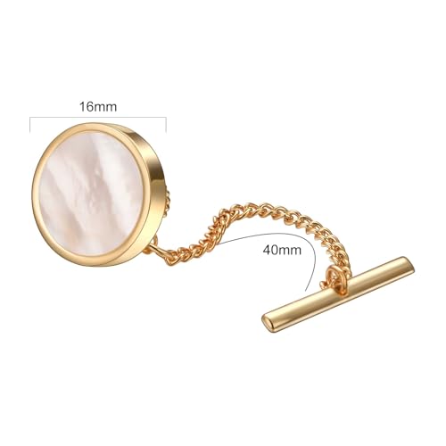 Mother of Pearl Tie Tack for Men Gold Black Silver Simple White Shell Tie Pin Clip Party Suit Jewelry Gift - color: Gold