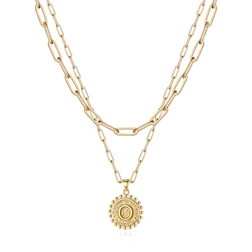 Yoosteel Layered Initial Necklaces for Women Trendy, Letter A-Z Necklace | 14K Gold-Plated, Paperclip Chain, Coin Initial Necklace, Necklaces for Teen Girl Gifts, Jewelry for Women, Gifts for Mom Wife - color: Gold, style: O