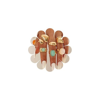 Chunky Gemstone Rings for Women Gold Silver Chunky Rings Set Adjustable Thick Statement Ring Trendy Fashion Silver Jewelry - style: BGold