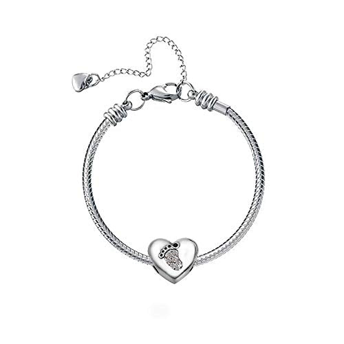 KunBead January-December Birthstone Footprint Heart Birthday Love Bead Charms Compatible with Pandora Bracelet for Mom Daughter Grandma Granddaughter - color: April