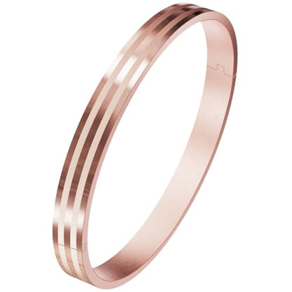 18K Gold Plated Bracelet Love Bangles for Women, 6.7in / 7.1in | Stainless steel, Waterproof & Non tarnish. Elegant & Shining. Verstaile for daily wear, perfect for stacking. Ideal Gift. - color: Rose Gold-7.1in