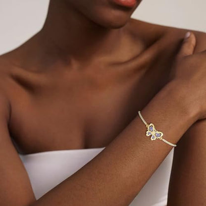 FANZE Gold Plated Cubic Zirconia Tennis Bracelets for Women Dainty Trendy Adjustable Bracelet Jewelry Gift for Ladies Wedding Mother Birthday Anniversary - style: purple Butterfly bracelet