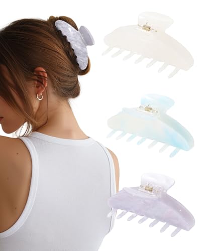 Molans 3PCS Hair Claw Clips Acrylic Clamps for women - Non-slip Strong Hold Barrettes for Thin Thick Hair, Medium hair clips Accessories - color: pink/yellow/blue