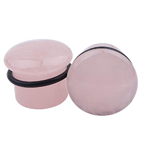Single Flared Rose Rose Quartz Ear Gauges Plugs Tunnels Expanders Natural Stone Earrings Piercing Jewelry (9/16"(14mm))