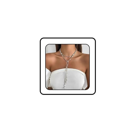 Long Wrap Necklaces for Women Dainty Layered Pearl Chain Necklace Turquoise Wrap Necklaces Long Lariat Necklace Statement Y-shaped Beaded Choker Trendy Costume Jewelry Accessories - color: Silver pearl
