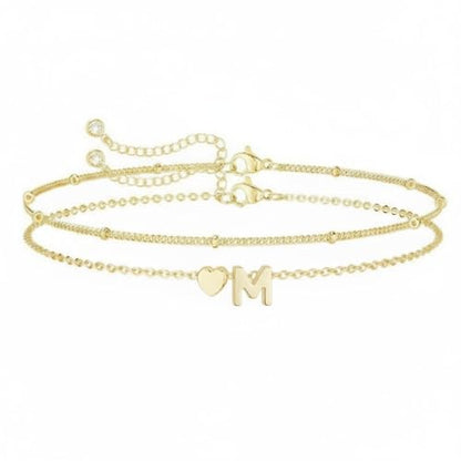 Gold Initial Bracelets for Women Trendy, Dainty Layered 14K Gold Plated Heart Letter Charm Bracelets, letter beads for name bracelets Jewelry Gifts - color: Gold-M