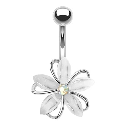 VERAMI 14G 316L Flower Belly Button Ring Surgical Steel Cute Flower Belly Button Ring Body Piercing Jewelry - color: SILVER