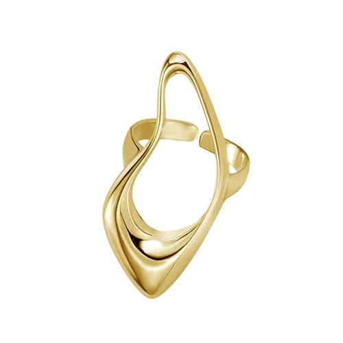 Dtja Hollow Teardrop Statement Ring for Women Girls Gold Plated Fashion Geometric Simple Adjustable Open Wrap Knuckle Finger Rings Comfort Fit Minimalist Unique Chic Jewelry Gift for Holiday Size 6-7 - color: Golden
