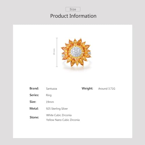 Santuzza Sterling Silver Gemstone Flower Ring for Women - color: [A]Sunflower-Yellow