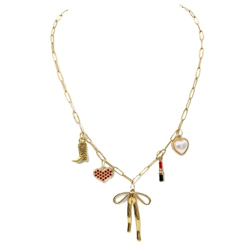 JNF Cute Shell Conch Boho Charm Necklace for Women Sun Moon Star Coin Heart Flower Boot Bow Charms Necklaces Summer Beach Jewelry - color: bow charm necklace