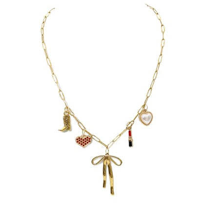 JNF Cute Shell Conch Boho Charm Necklace for Women Sun Moon Star Coin Heart Flower Boot Bow Charms Necklaces Summer Beach Jewelry - color: bow charm necklace