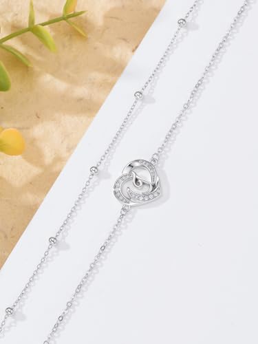 Dorunmo Initial Anklet 925 Sterling Silver Letter A-Z Layered Heart Anklet Beach Jewelry Birthday Gifts for Women - color: J