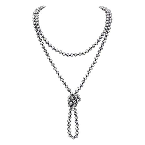 Firstmeet Fashion Beads Rope Knot Long Beaded Necklace Versatile 60" Strand Costume Jewelry for Women - color: XL-1182-Sliver
