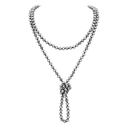 Firstmeet Fashion Beads Rope Knot Long Beaded Necklace Versatile 60" Strand Costume Jewelry for Women - color: XL-1182-Sliver