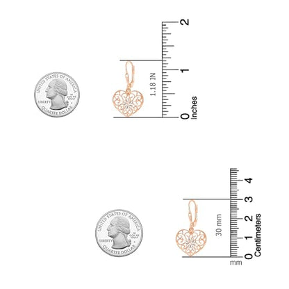 LeCalla 925 Sterling Silver Leverback Drop Earrings | Lightweight Italian Teardrop Dangle Earring for Women - color: Filigree Heart