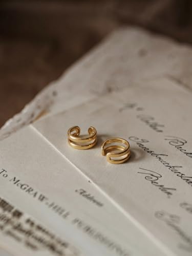 Gold Ear Cuff Earrings for Women Non Piercing Hoop | Clip on,Wrap Cartilage,14K Gold Plated,Dainty Small Simple,Hypoallergenic Everyday,Lightweight,Illusion Jewelry - color: 05. Double Hoop