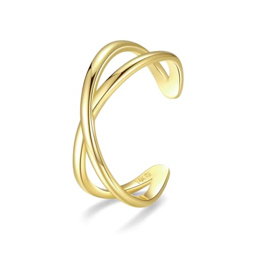 PLOMFOV 14K Gold Filled Gold Toe Rings for Women Adjustable Toe Rings Non Tarnish Solid 14K Real Gold Toe Ring - style: Cross