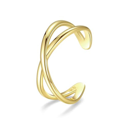PLOMFOV 14K Gold Filled Gold Toe Rings for Women Adjustable Toe Rings Non Tarnish Solid 14K Real Gold Toe Ring - style: Cross