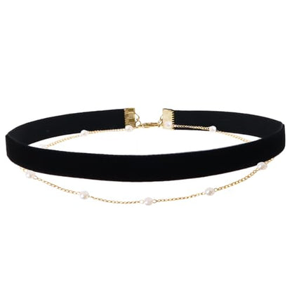 Red Velvet Choker for Women Layered Peal Pendant Choker Necklace Adjustable Gothic Tattoo Ribbon Chokers Classic Collar Necklaces for Women - color: Black