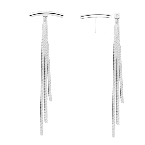 FUTIMELY Gold Long Dangle Drop Earrings for Woman,Punk Sleek Metal Chain Tassel Earrings 70s/80s Disco Outfits Accessories Jewelry - color: 4:Silver