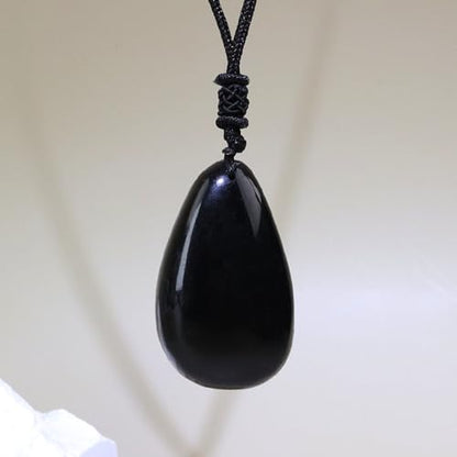 Anjiucc Natural Gemstone Tree of Life Black Obsidian/Golden Obsidian Pendant Necklace for Male and Female Necklace - color: Black obsidian 2