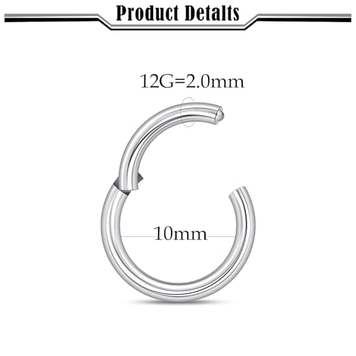 20G-2G Hinged Clicker Septum Nose Rings Hoops 316L Surgical Steel Segment Septum Lip Nipple Ring Cartilage Tragus Helix Sleeper Earrings Piercing Jewelry for Women Men 6mm-19mm - style: 12G(2.0mm)-Dia:10mm