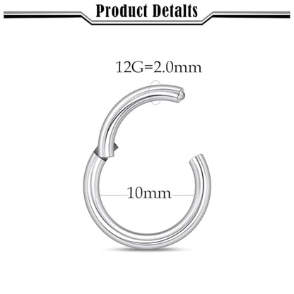 20G-2G Hinged Clicker Septum Nose Rings Hoops 316L Surgical Steel Segment Septum Lip Nipple Ring Cartilage Tragus Helix Sleeper Earrings Piercing Jewelry for Women Men 6mm-19mm - style: 12G(2.0mm)-Dia:10mm
