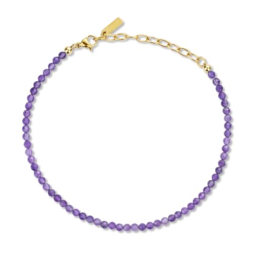 COAI Beach Waterproof Anklet for Women, Black Tourmaline Moonstone Amethyst Beaded Anklet for Women - style: Amethyst