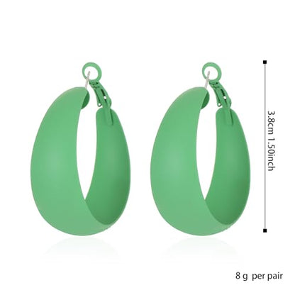 Anmpab Large Matte Round Hoop Earrings for Women Retro Geometric Pierced Neon Color Circle Dangle Earrings Party Jewelry - color: Green