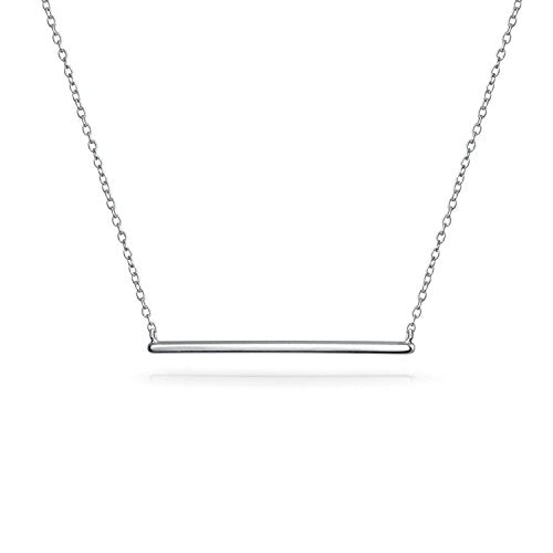 Bling Jewelry Minimalist Delicate Thin Sideways Horizontal Round Tube Curved Bar Slide Pendant Necklace For Women Teen .925 Sterling Silver - color: Grey