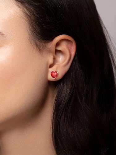 FindChic 2 Carat Birthstone Stud Earrings for Women, Round/Heart/Princess Cut Stud Earrings, Hypoallergenic Studs with 925 Sterling Silver Posts, 12 Months Birthday Jewelry Gift - color: 07. July-Ruby(Heart Cut)