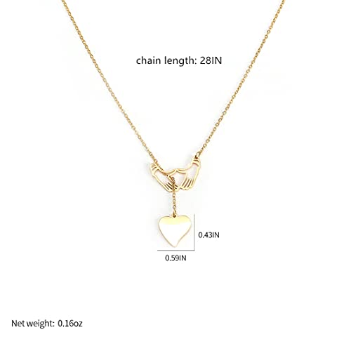 18K Gold Plated Stainless Steel Bee Honeycomb Pendant Necklace, Adjustable Y Lariat Conch/Guitar/Horseshoe Necklace for Women - color: Gold, style: Hand in Hand Heart