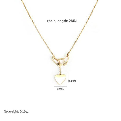 18K Gold Plated Stainless Steel Bee Honeycomb Pendant Necklace, Adjustable Y Lariat Conch/Guitar/Horseshoe Necklace for Women - color: Gold, style: Hand in Hand Heart