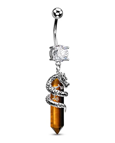 Halloween Belly Button Ring 14G Dragon Dangle Belly Ring Burn Silver Navel Piercing Jewelry Purple Belly Button Piercing - color: Tiger-Eye