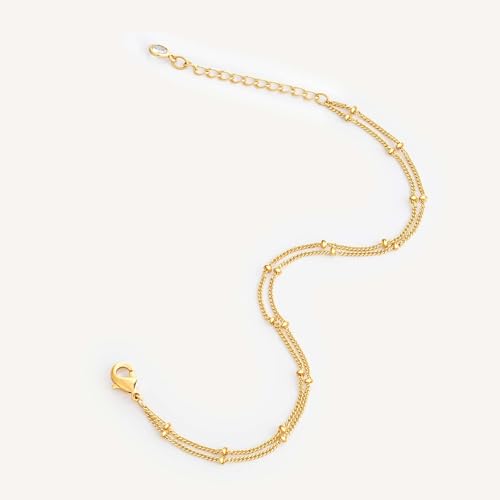 MEVECCO Dainty Chain Bracelets for Women, Layered and Charm Styles | 14K Gold Plated Brass, Select Cubic Zirconia Accents, Single and Multi-Row Structures for Refined Everyday Wristwear - style: 2 Layer Satellite Chain
