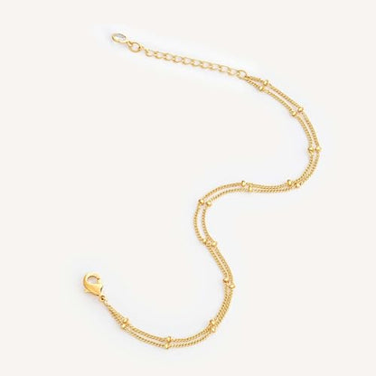 MEVECCO Dainty Chain Bracelets for Women, Layered and Charm Styles | 14K Gold Plated Brass, Select Cubic Zirconia Accents, Single and Multi-Row Structures for Refined Everyday Wristwear - style: 2 Layer Satellite Chain