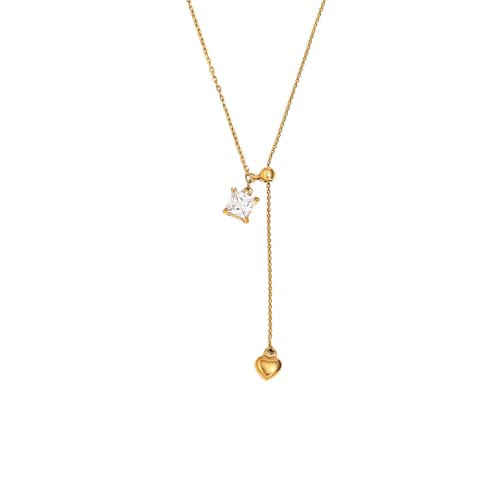 Lariat Necklaces for Women, Dainty Minimalist Knotted Rope Design Pendant Long Y Necklaces 18k Gold Plated Trendy Chain Jewelry - color: Gold, style: Square CZ and Heart