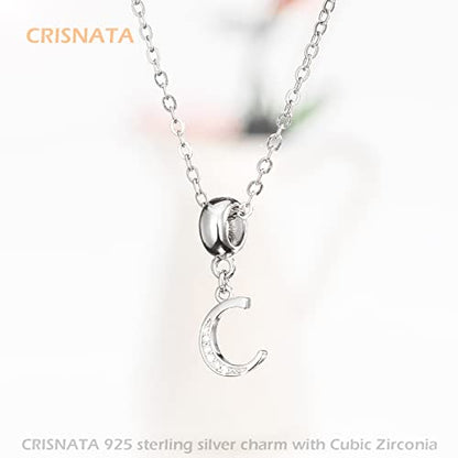 26 Letter Pendant Charms, Polished 925 Sterling Silver Complete Initial A-Z Dangling CZ Stone Alphabet Beads, fits European Bracelet Necklace, Gift for Mother/Father/Daughter/Son/Sister/Aunt - color: Letter C CZ Pendant Charm