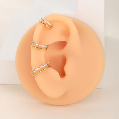 Xpircn ASTM F136 Titanium Double Hoop Septum Click Nose Rings Lip Rook Lobe Tragus Helix Cartilage Daith Conch Earrings Clear CZ Paved Nose Piercing Jewelry for Women Men - color: CZ Double Rings Silver, size: 16G 8mm